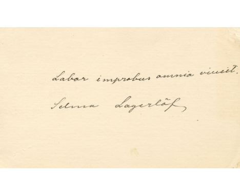 LAGERLOF SELMA: (1858-1940) Swedish Author, the first female writer to win the Nobel Prize for Literature, 1909. A.Q.S., Selm