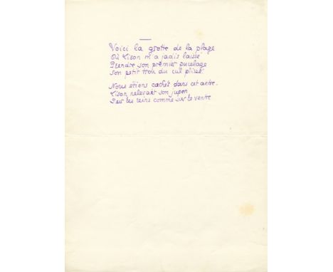 LOUYS PIERRE: (1870-1925) French Poet and Novelist. A good autograph manuscript poem by Louys, one page, 4to, being a seven v