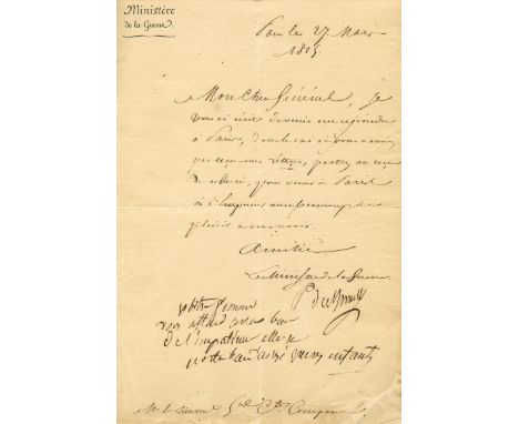 LOUIS NICOLAS DAVOUT (1770-1823) Autograph letter signed to his