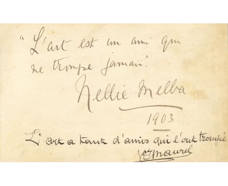 MELBA & MAUREL: Nellie Melba (1861-1931) Australian Soprano, & VICTOR MAUREL (1848-1923) French Baritone. Two unusual autogra