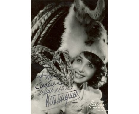 MISTINGUETT: (1875-1956) French Actress & Singer. A good vintage signed and inscribed 4 x 6 photograph of the entertainer, th