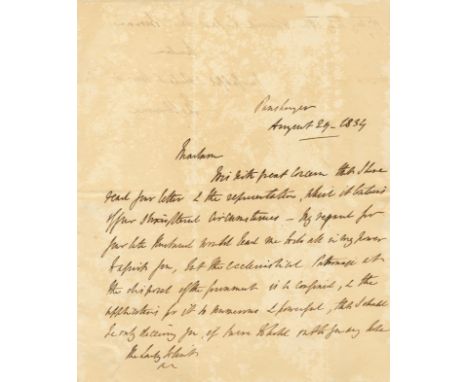 MELBOURNE VISCOUNT: (1779-1848) British Prime Minister 1834, 1835-41. A.L.S., Melbourne, two pages, 4to, Panshanger, 29th Aug