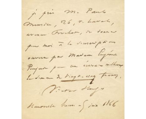 HUGO VICTOR: (1802-1885) French Poet &amp; Novelist of the Romantic Movement. A.L.S., Victor Hugo, one page, small 8vo, Haute