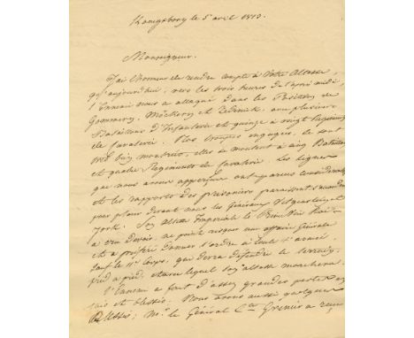 BAILLY DE MONTHION FRANÇOIS: (1776-1850) French General of first Empire. A good A.L., two pages, 4to, Königsburg, 5th April 1