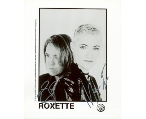 ROXETTE: Swedish pop rock duo. Signed 8 x 10 photograph, the attractive promotional Emi image depicting the two members of th