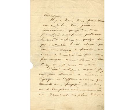HUGO VICTOR: (1802-1885) French Poet and Novelist. A.L.S., `Hugo´, two pages, 8vo, Wednesday 9th December [c.1828], to the ch