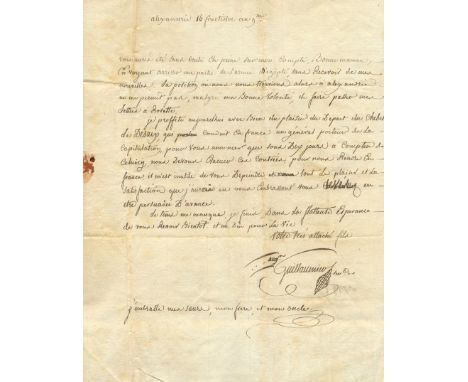 [ALEXANDRIA - EGYPT EVACUATION]: An excellent A.L.S., `Augus[te] Guillaumier´, an attractive signature with flourish, one pag