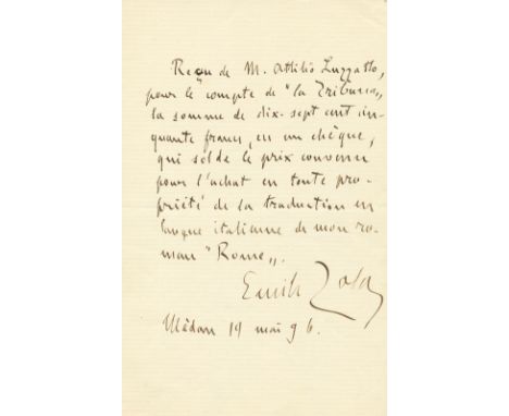 ZOLA EMILE: (1840-1902) French Novelist, Playwright & Journalist, a prominent figure in the Dreyfus Affair. A.L.S., Emile Zol