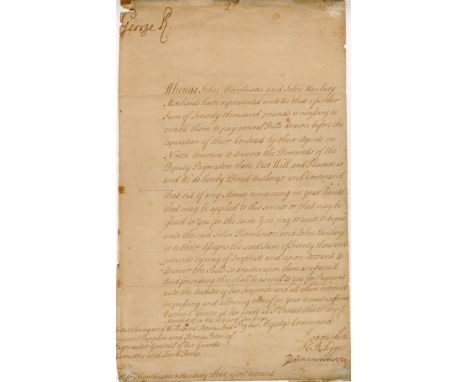 GEORGE II: (1683-1760) King of Great Britain and Ireland 1727-60. Fine D.S., George R, as King, at the head, one page, folio,