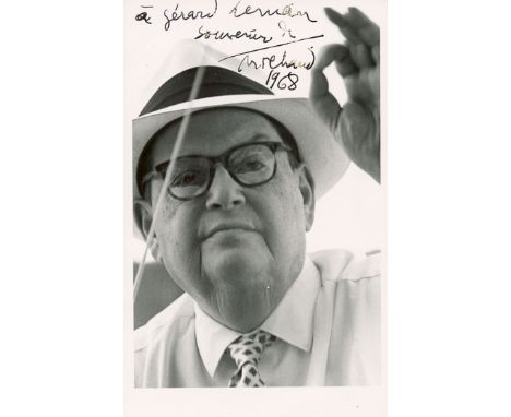 MILHAUD DARIUS: (1892-1974) French Composer. A good signed and inscribed postcard photograph, the image showing Milhaud in a 