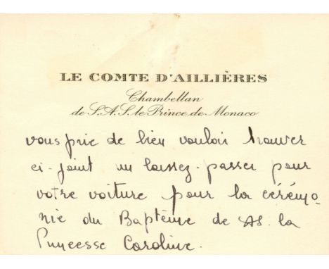[CAROLINE OF MONACO]: Small selection of printed cards issued by the Principality of Monaco related to the birth and baptism 