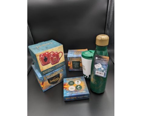 Lord of the Rings & Hobbit KitchenwareIncludes 4 coasters, Gollum mug, One Ring water bottle, ceramic mug, heat-changing Smau