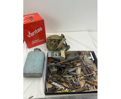 Selection of vintage tools and camping stove 