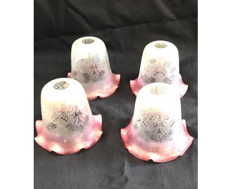 Set of 4 victorian etched ruby glass shades 