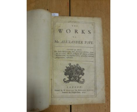 POPE (Alexander) The Works, London: W. Bowyer for Bernard Lintot 1717, small folio, facsimile portrait, skilfully rebacked, r