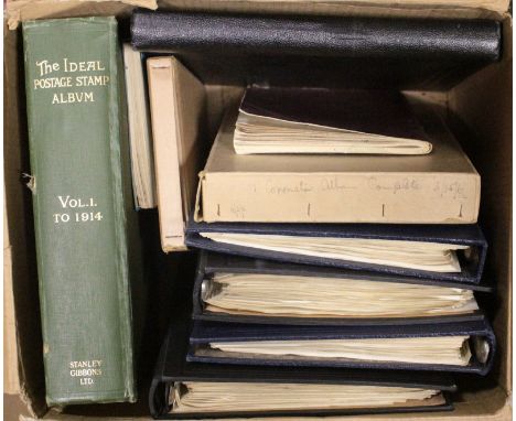 Mixed stamp albums and stock books, including a 1937 Coronation album, Ideal Album to 1914 vol 1., KG5 Silver Jubilee special