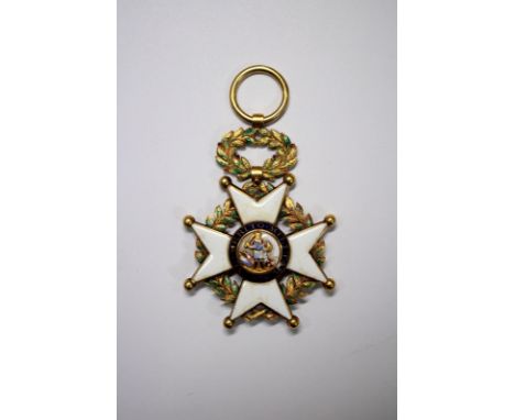 Spain - Military Order of St Ferdinand - Officer 's Cross, gold and enamel, some loss to the enamel on the wreath.  