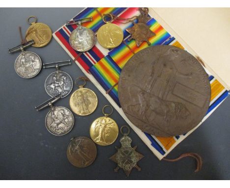 WWI medals, five groups, trio amended to 1309 D.A G Bellairs, D.H & N.R 1914-1918 medal, 1914-1915 Star and Peace medal, a pa