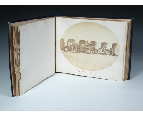An album of Indian landscape and military photographs circa 1871, ownership name of Colonel Thornton of Moggerhanger Park, of