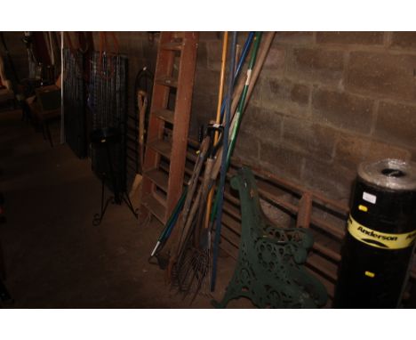 A quantity of long handled gardening tools to include heavy duty bolt croppers; long reach pruner etc.
