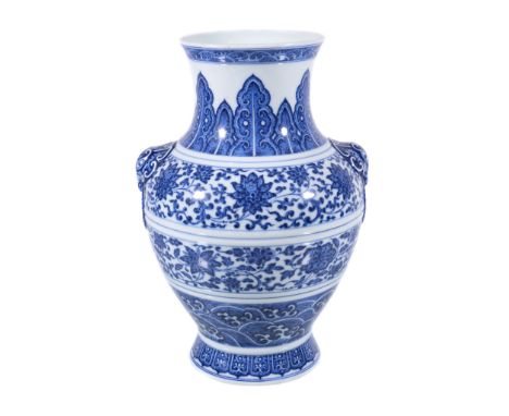  A Chinese blue and white vase  , of archaistic  zun   form, well-painted in brilliant cobalt-blue tones with simulated 'heap