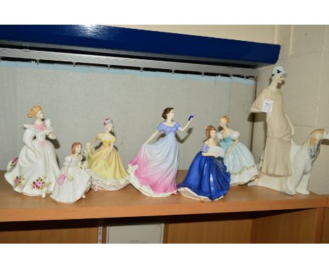 SEVEN ROYAL DOULTON FIGURES, 'Promenade' HN3072, 'Sweet Poetry' HN4113, 'Gillian' HN3742, 'First Dance' HN2803 (seconds), 'El