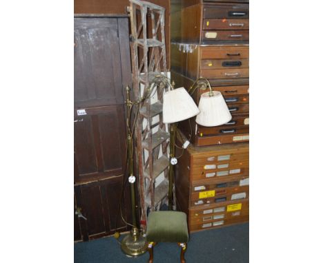 A PAIR OF MODERN BRASS STANDARD LAMPS, together with a pine step ladder and a stool (4)