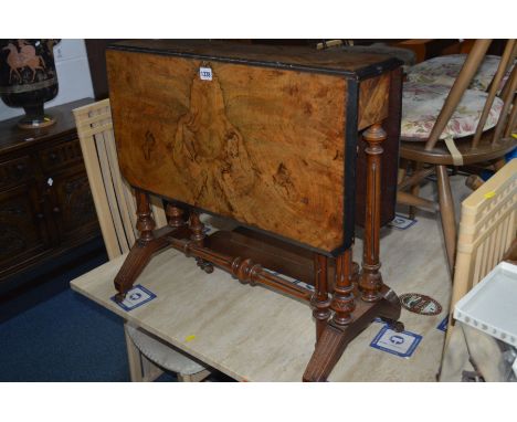 A LATE VICTORIAN BURR WALNUT AND WALNUT SUTHERLAND TABLE on ceramic casters, width 69cm x open depth 80cm x closed 18cm x hei