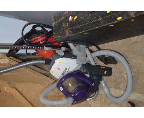 A VAX PERFORMANCE VACUUM together with a Zanussi compact power vacuum, man power pressure wash, steam mop and a wooden chest 