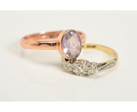 TWO RINGS, the first designed with three single cut diamonds to the tapered shoulders, estimated total diamond weight 0.12cts