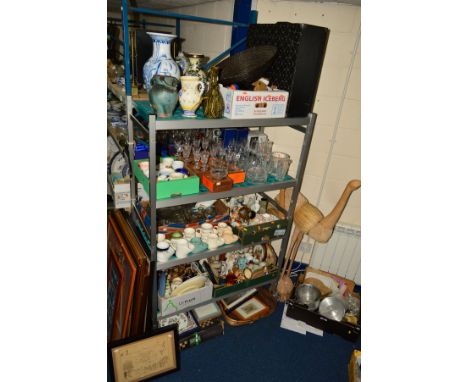 SEVEN BOXES AND LOOSE SUNDRY ITEMS ETC to include boxed Royal Doulton glassware, boxed Scalextric, collection of shaving mugs