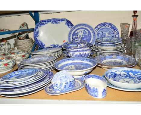 A COLLECTION OF BLUE AND WHITE CERAMICS 19TH CENTURY AND LATER,  to include Copeland Spode Italian, Nankeen semi China, Minto