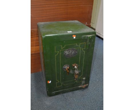 A VINTAGE SENTRY SAFE, WEST BROMWICH, GREEN GROUND SAFE, with internal drawer, width 44cm x depth 41cm x height 62cm (key)