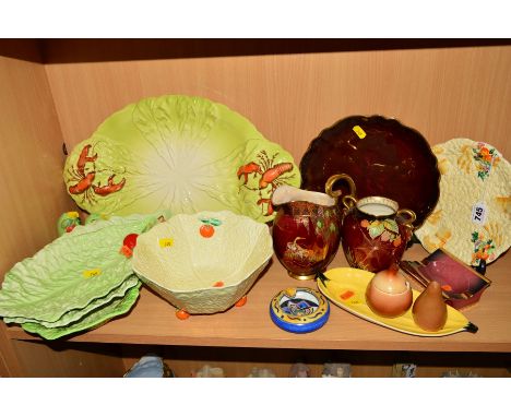 A GROUP OF CARLTON WARE, BESWICK, etc, to include a Celtic Harvest Barbola plate No7094 (clarice Cliff? Unmarked) (chipped to