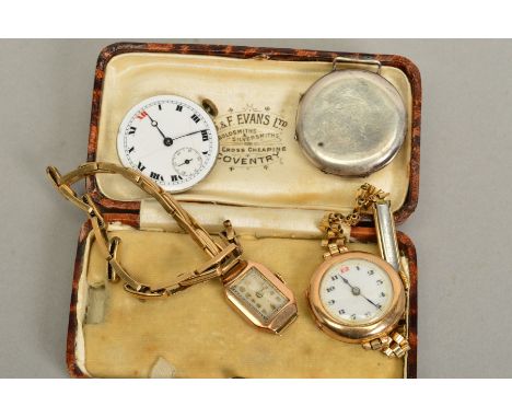 TWO 9CT GOLD WRISTWATCHES AND A STERLING SILVER WATCH CASE, first is a 1920's 9ct gold cased wristwatch hallmarked Chester 19