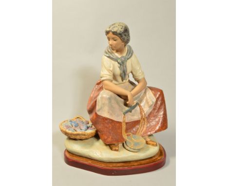 A LARGE LLADRO GRES FIGURE, 'Fisher Woman' with basket of fish and scales, No 2081, first issued 1978, designed by Vincente M