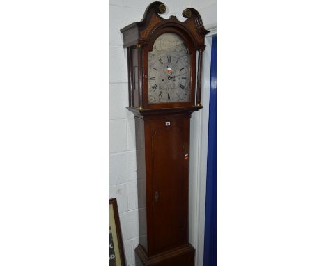 ROBERT BRUNTON, DALKEITH, a George III and later oak longcase clock, the hood with a swan neck pediment flanked by fluted col