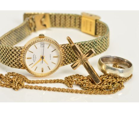 A SELECTION OF JEWELLERY, to include a 9ct gold cross pendant, with 9ct hallmark for London, approximate weight 1.3 grams, a 