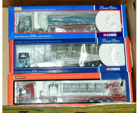 Corgi, a boxed group of 1:50 scale Truck/Trailer models to include CC11905 ERF EC Flatbed Trailer &amp; Log Load "Jos Millica