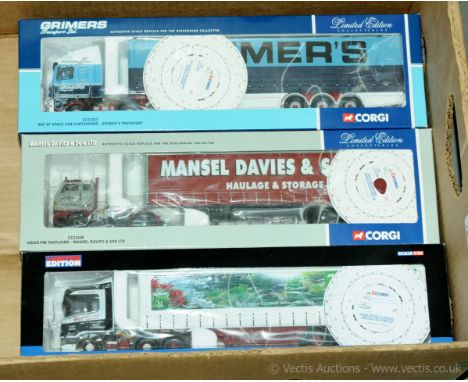 Corgi, a group of 1/50 Scale Truck/Trailer models to include CC13108 Volvo F88 Tautliner "Mansel Davies" and others (see phot