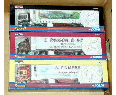 Corgi "Hauliers of Renown" - a group of 1/50 Scale Truck/Trailer models to include CC 13506 Volvo FM Box Trailer "E Pawson" a