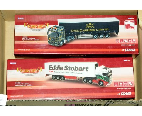 Corgi "Hauliers of Renown" - a boxed pair of 1/50 Scale Truck/Trailer models comprising CC15201 MAN TGX Curtainside "Dyce Car