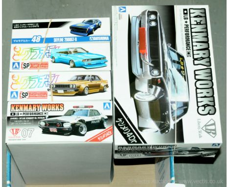 Aoshima, a boxed group of 1:24 scale Performance Motor Vehicle Kits to include KPGC110 Skyline 2000GT-R and others (see photo