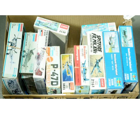 Monogram, Trumpeter &amp; Academy, a boxed mixed scale group of aircraft kits, mainly military to include Monogram PA31-149 T