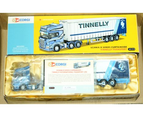 Corgi a boxed 1:50 scale AN13710 Scania R Series Curtainside 'Tinnelly Transport'. Numbered certificate 1718 of 2,006. Condit