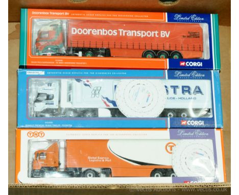 Corgi, a boxed group of 1:50 scale Truck/Trailer models to include CC12103 Renault Premium Fridge Trailer "Feenstra" and othe