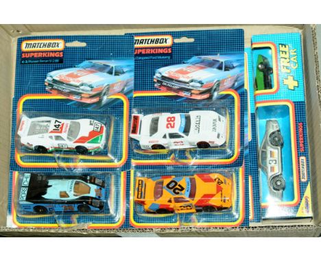 Matchbox "Superkings" a boxed and carded group to include carded K-3 Pioneer Ferrari 512.BB along with others (see photo). Co