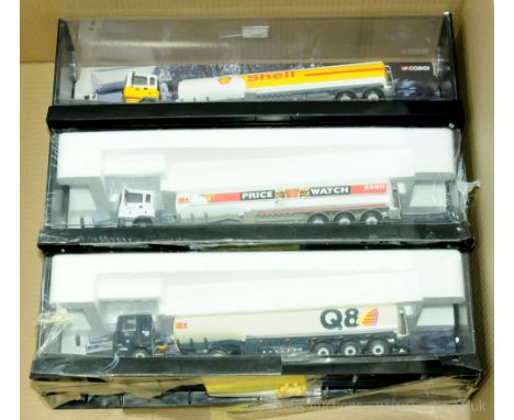 Corgi - a boxed group of 1:50 Scale tankers to include 75102 ERF tanker "Shell UK Ltd" and others (see photo). Conditions are