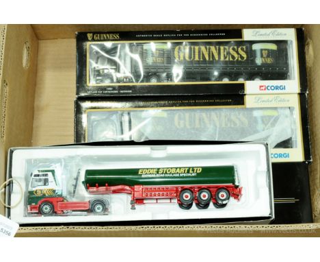 Corgi - a boxed group of 4 1:50 Scale Truck &amp; Trailers to include CC11907 ERF EC petrol tanker "BP", 76403 Scania Curtain