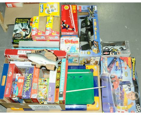 Large quantity of Boxed and unboxed games, toys etc to include a large scale Boxed "Simpsons" play figures, "Postman Pat" ite